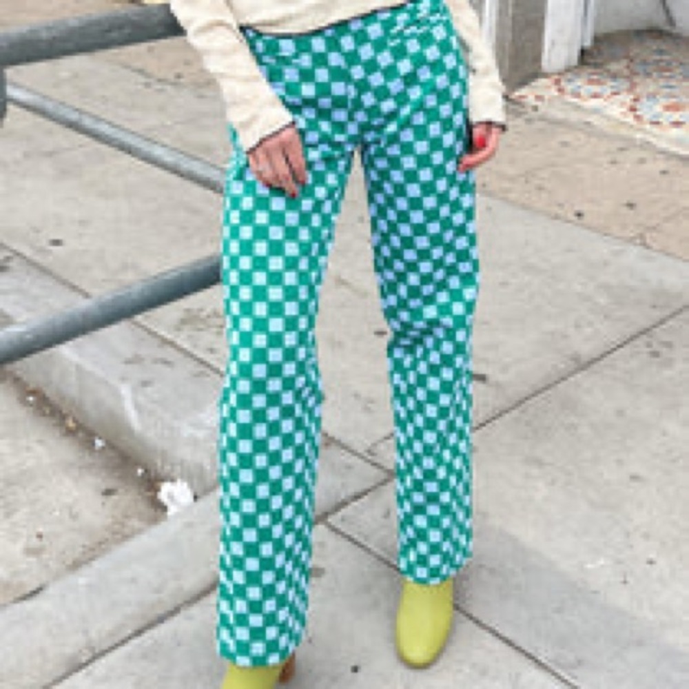 Lisa Says Gah/Emma Mulholland Blue and Green Checkered Pants Size Small/25 26